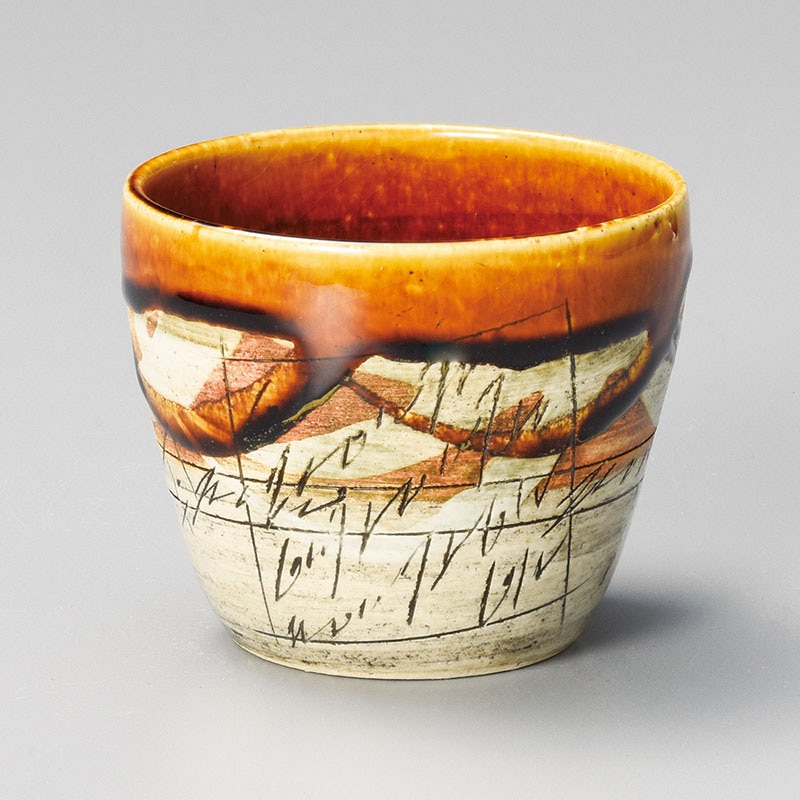 山万 33305-510 飴釉刻紋ロックカップ 1個（ご注文単位1個）【直送品】