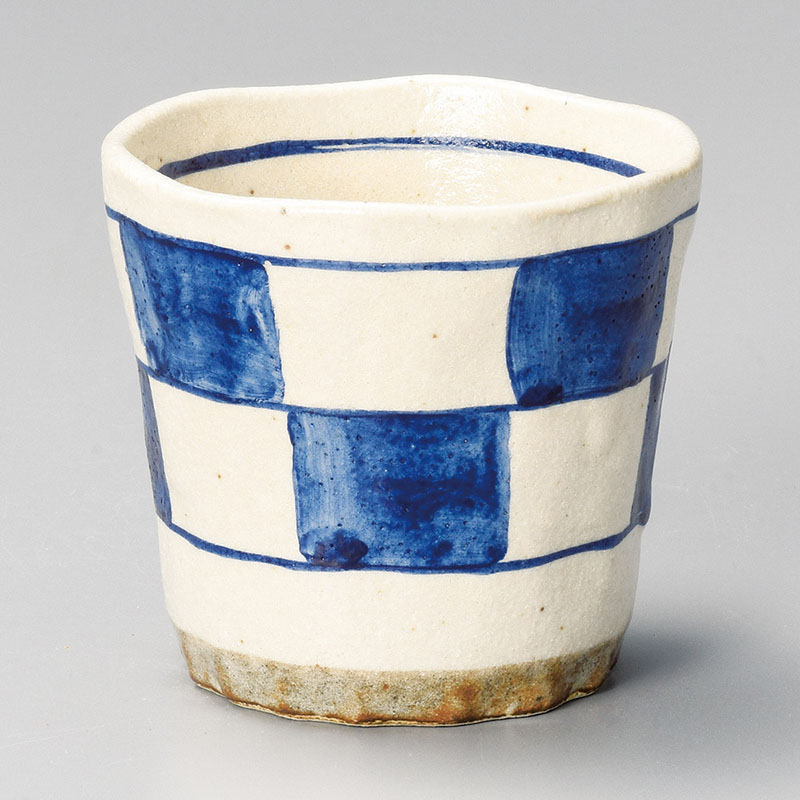 山万 33319-570 市松ロックカップ(青) 1個（ご注文単位1個）【直送品】