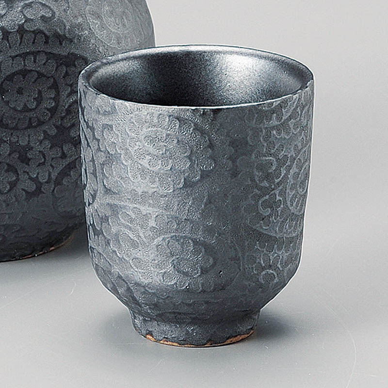 山万 33714-460 銀彩唐草(黒)大ぐい呑 1個(ご注文単位1個)【直送品】