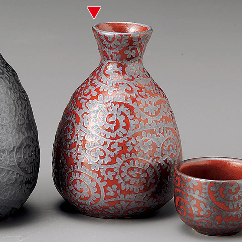 山万 33952-460 銀彩唐草(赤)1号徳利 1個（ご注文単位1個）【直送品】