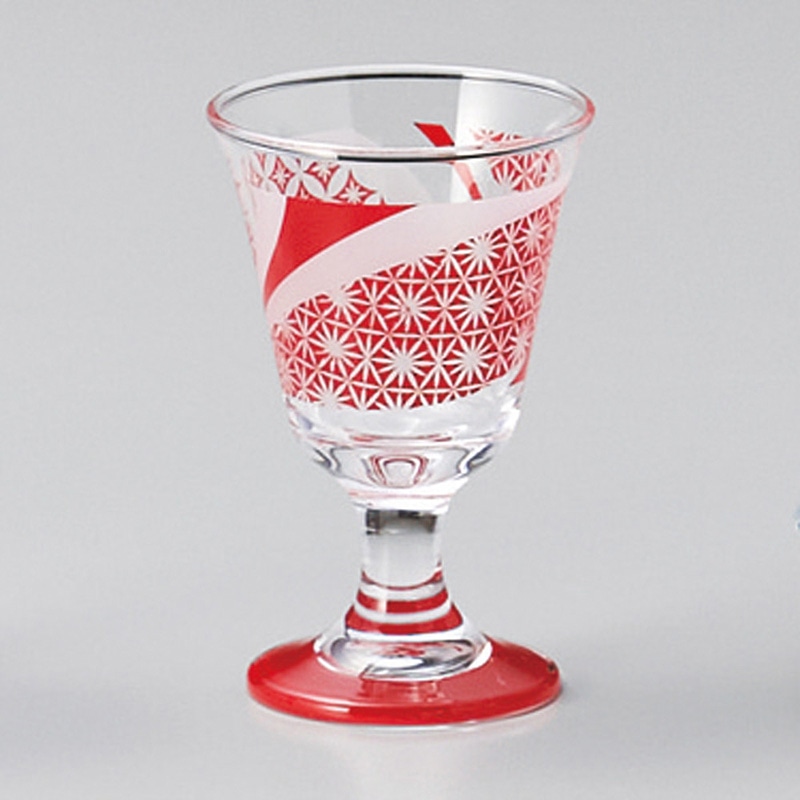 山万 34421-130 古紋(赤)食前酒(ガラス製) 1個（ご注文単位1個）【直送品】