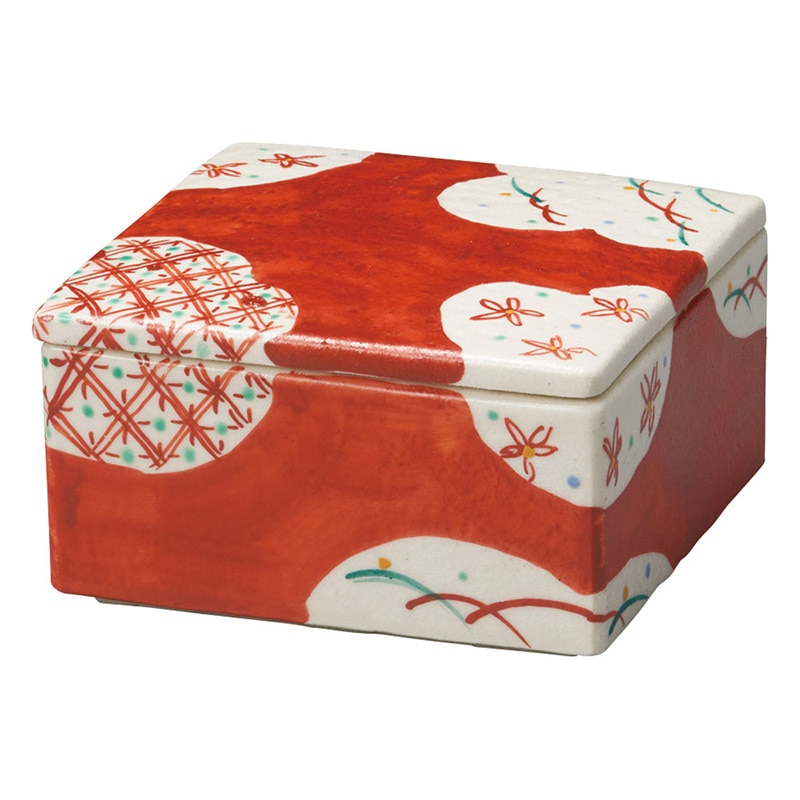 山万 35204-570 赤格子 陶箱(小) 1個(ご注文単位1個)【直送品】