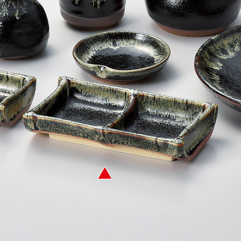 山万 36212-290 ゆず天目二品仕切皿 1個（ご注文単位1個）【直送品】