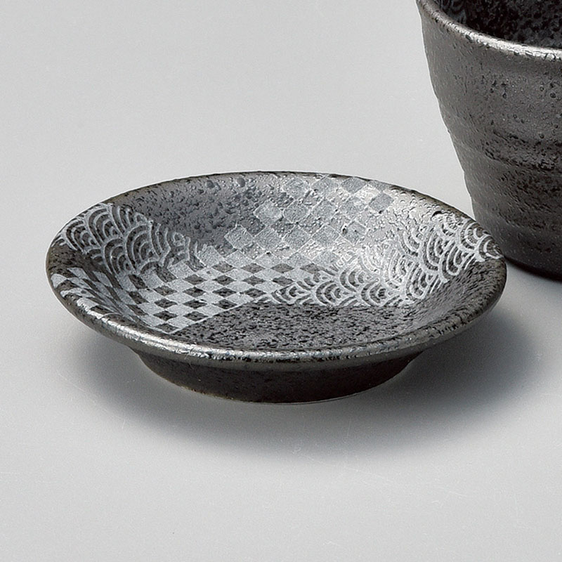 山万 36614-310 黒銀彩薬味皿 1個（ご注文単位1個）【直送品】