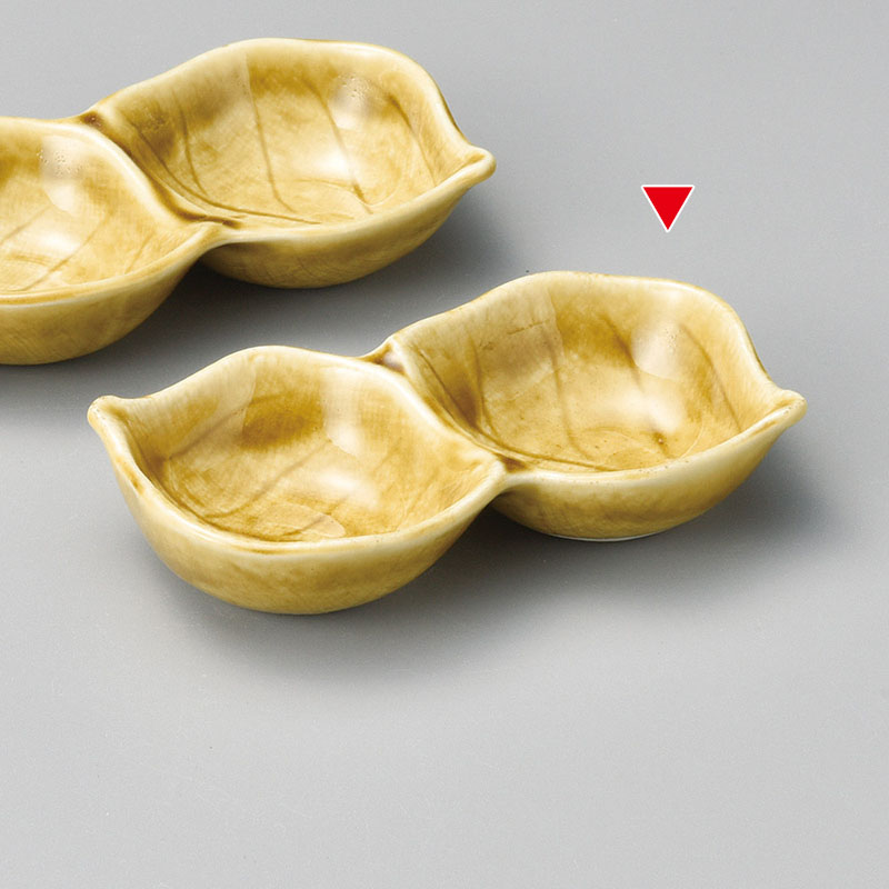山万 37040-570 黄瀬戸木の葉二品盛 1個（ご注文単位1個）【直送品】