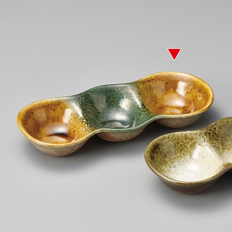 山万 37103-550 黄瀬戸織部珍味三つ仕切 1個（ご注文単位1個）【直送品】