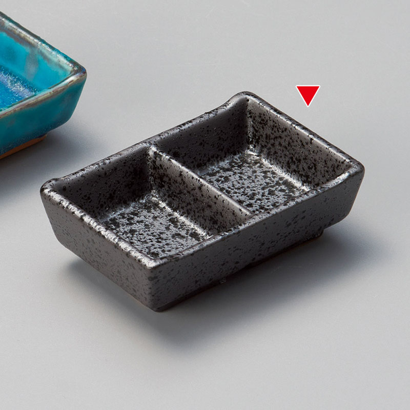 山万 37146-230 黒結晶二つ仕切皿(小) 1個（ご注文単位1個）【直送品】