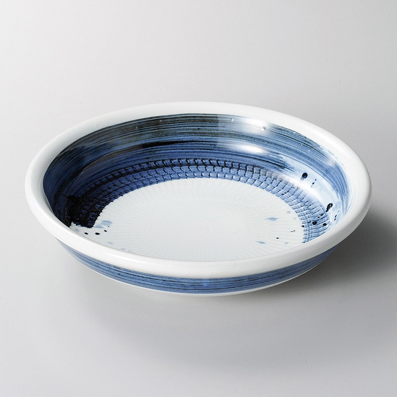 山万 37207-250 軽量土呉須刷毛目玉渕8寸浅丼 1個（ご注文単位1個）【直送品】