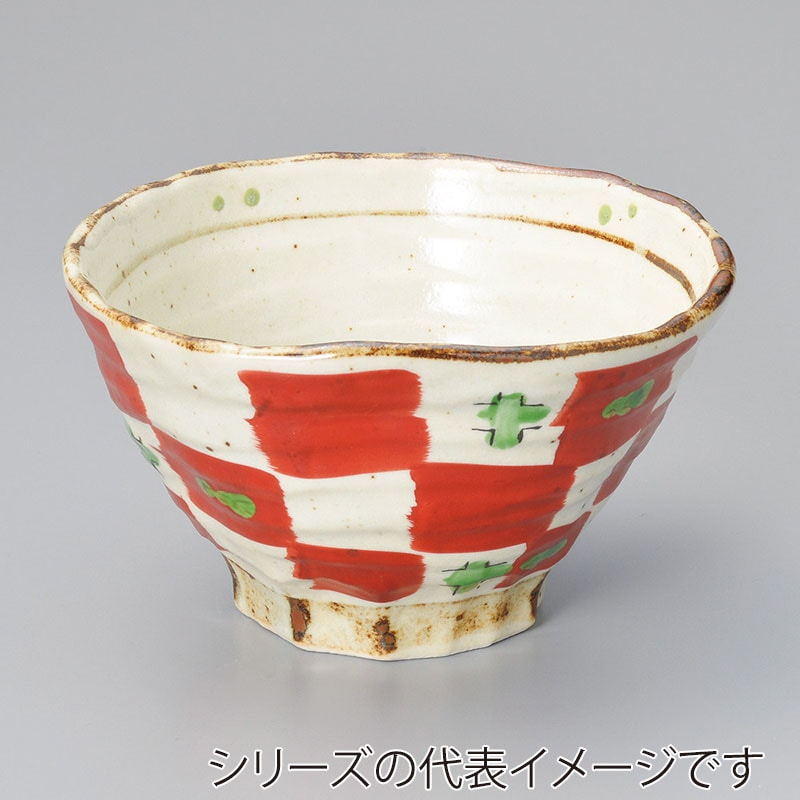 山万 37802-100 赤絵市松5.5三ッ押丼 1個（ご注文単位1個）【直送品】