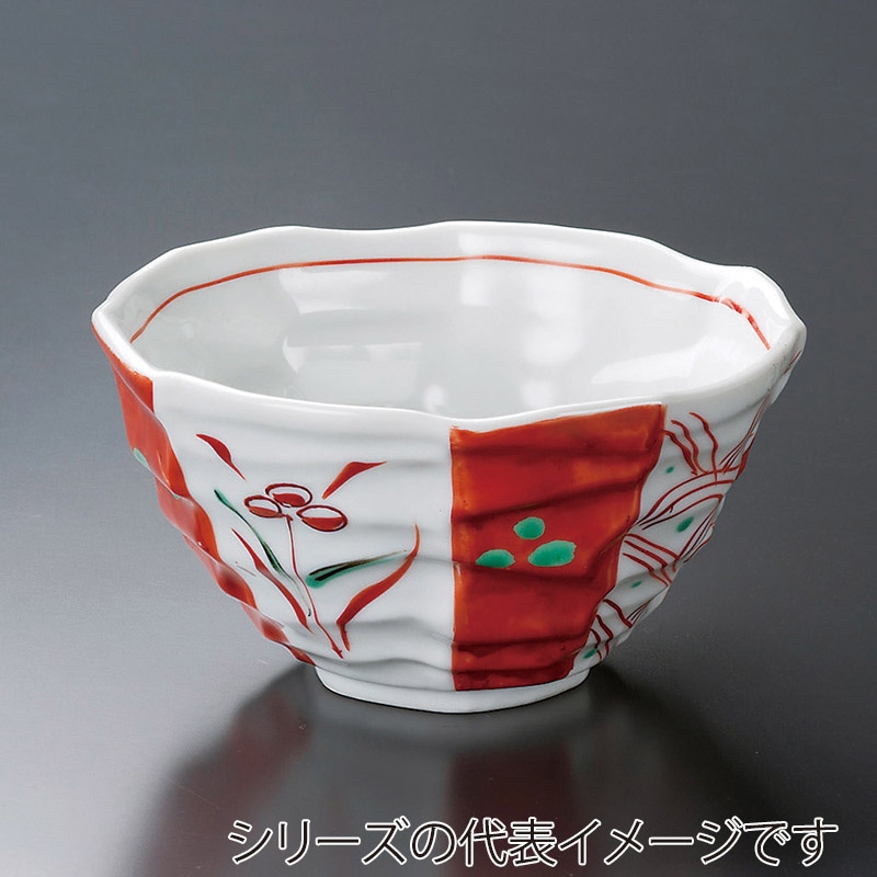 山万 38409-140 赤絵間取波八角丼(大) 1個（ご注文単位1個）【直送品】