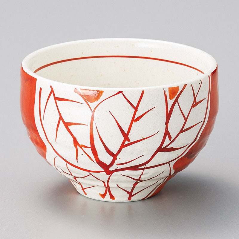 山万 40712-230 赤ダミ木の葉一服碗 1個（ご注文単位1個）【直送品】