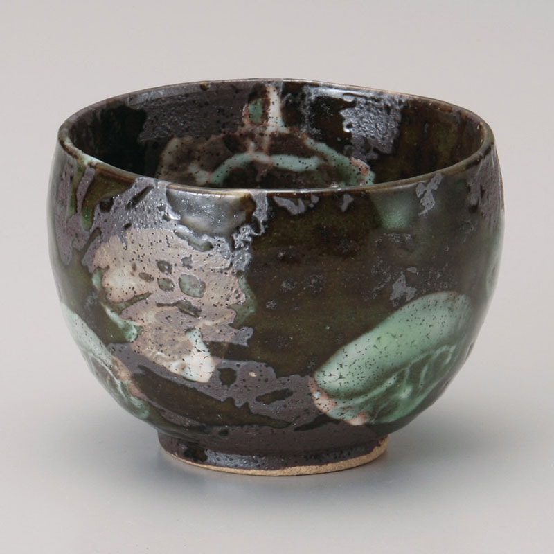山万 40717-230 黒釉緑タタキいっぷく碗 1個（ご注文単位1個）【直送品】