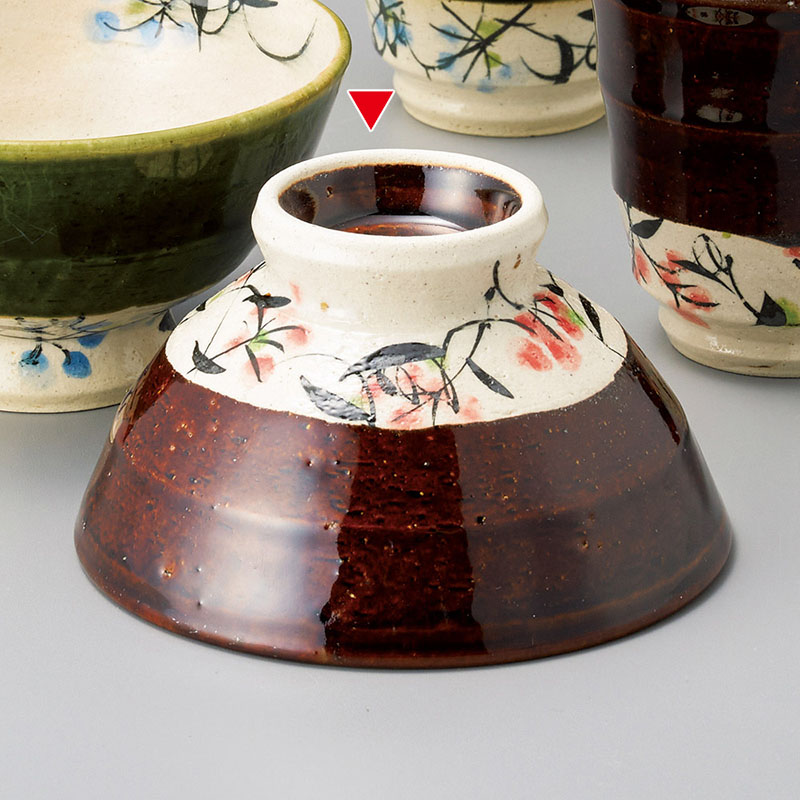 山万 41332-270 アメ釉草花飯碗 1個（ご注文単位1個）【直送品】