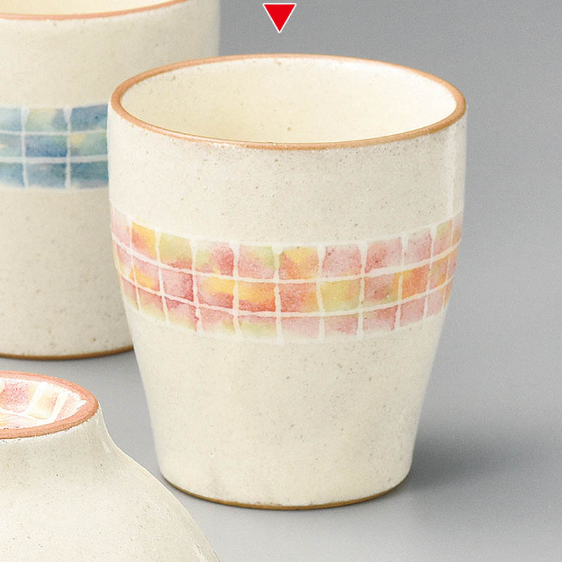 山万 41414-510 粉引モザイク湯呑 ピンク 1個（ご注文単位1個）【直送品】