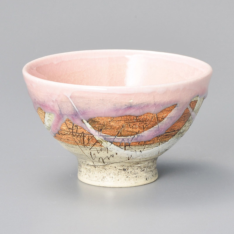 山万 42102-510 ピンク釉刻紋飯碗 1個（ご注文単位1個）【直送品】