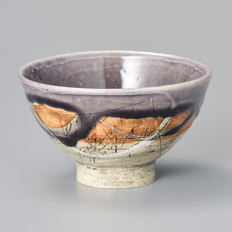 山万 42103-510 紫釉刻紋飯碗 1個（ご注文単位1個）【直送品】