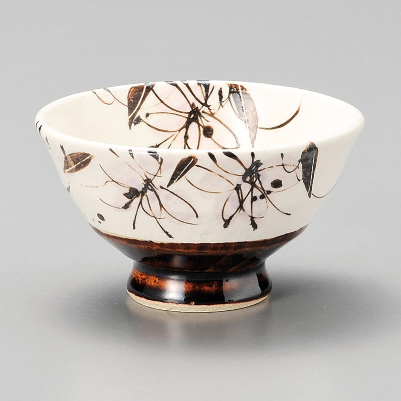 山万 42107-270 アメ釉花紋飯碗 1個（ご注文単位1個）【直送品】