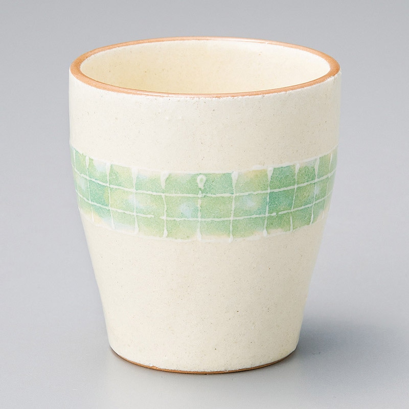 山万 43809-510 粉引モザイク グリーン湯呑 1個（ご注文単位1個）【直送品】