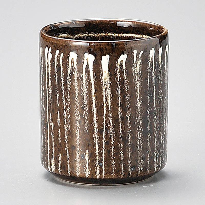 山万 43824-180 黒釉白一珍長湯呑 1個（ご注文単位1個）【直送品】