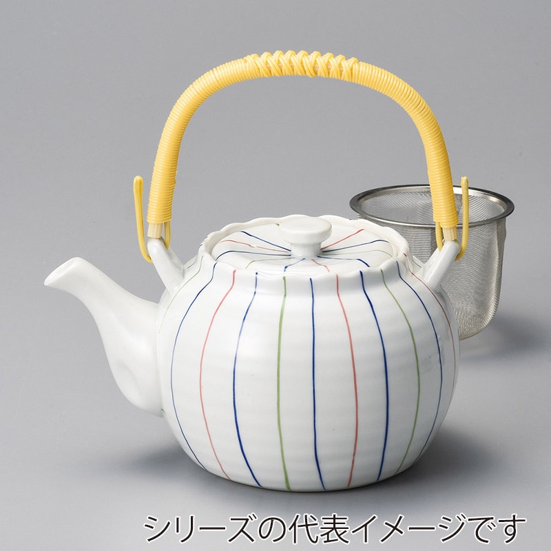 山万 45203-180 三色ライン4号土瓶(アミ付) 1個（ご注文単位1個）【直送品】