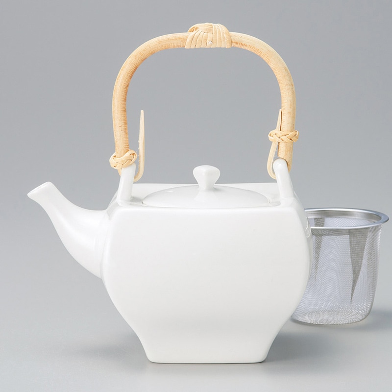 山万 45234-130 白磁角土瓶(カゴアミ付) 1個（ご注文単位1個）【直送品】