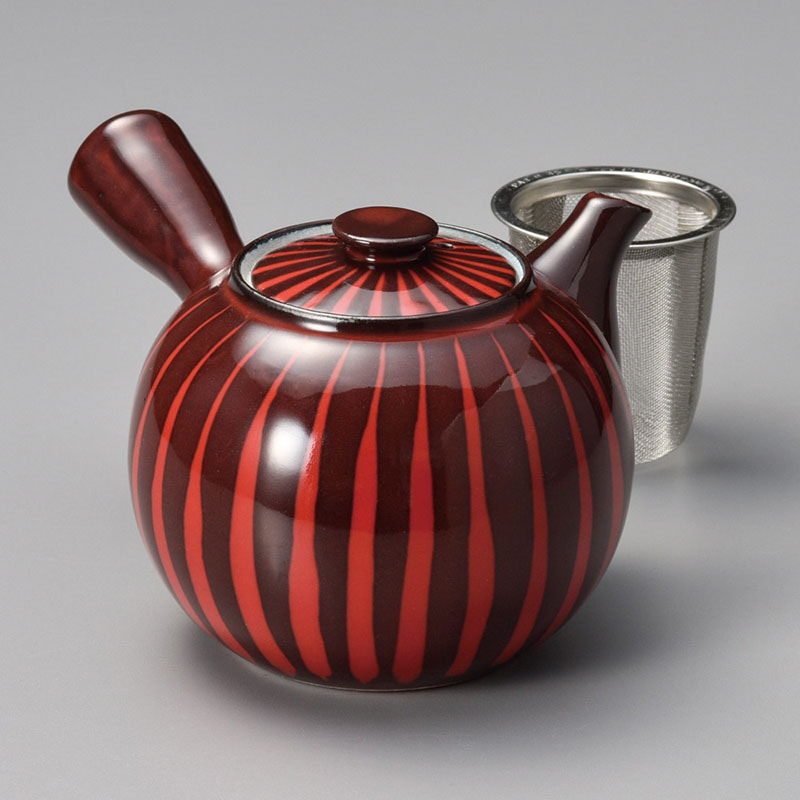 山万 45519-130 赤十草豆急須(カゴアミ付) 1個(ご注文単位1個)【直送品】