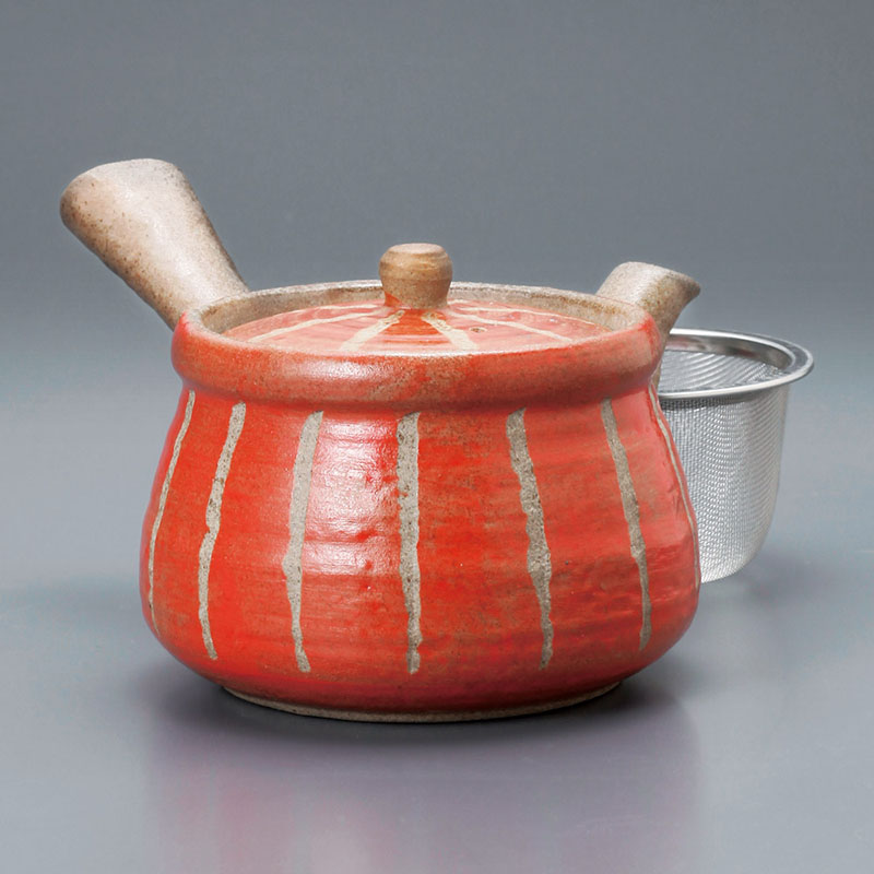 山万 45611-570 彫十草急須大(赤) 1個（ご注文単位1個）【直送品】