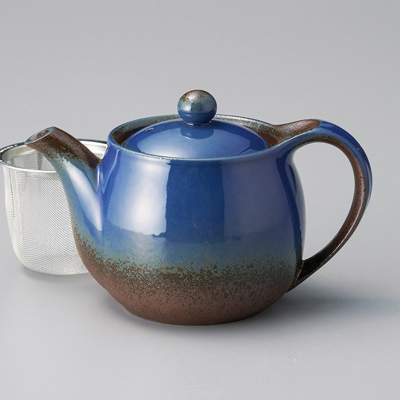 山万 45929-650 万古ポット2青 カゴ網付 萬古 1個（ご注文単位1個）【直送品】