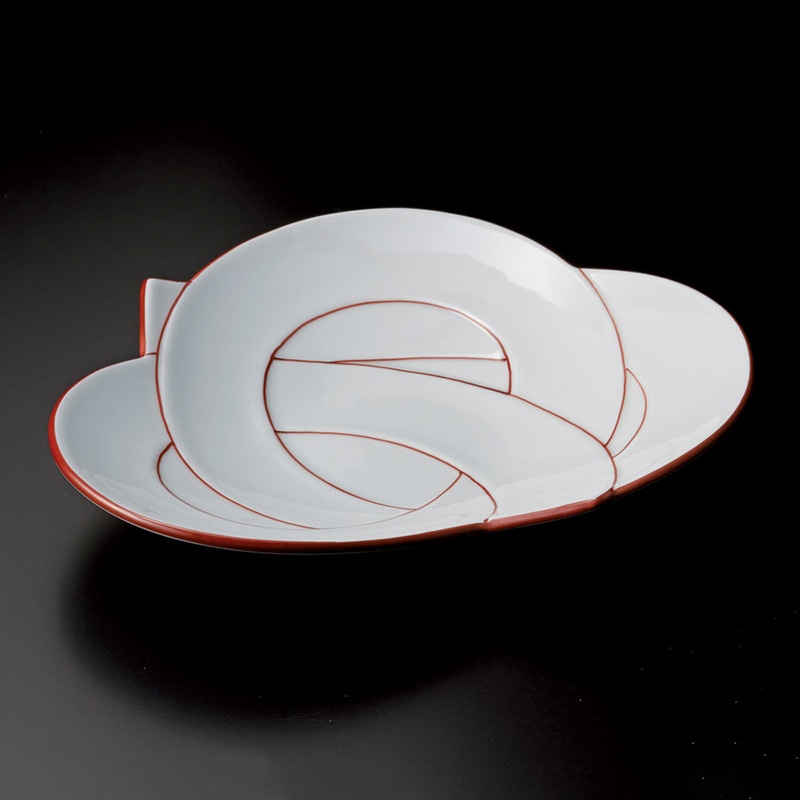 山万 46321-710 赤線結び口変皿(有田焼) 1個（ご注文単位1個）【直送品】