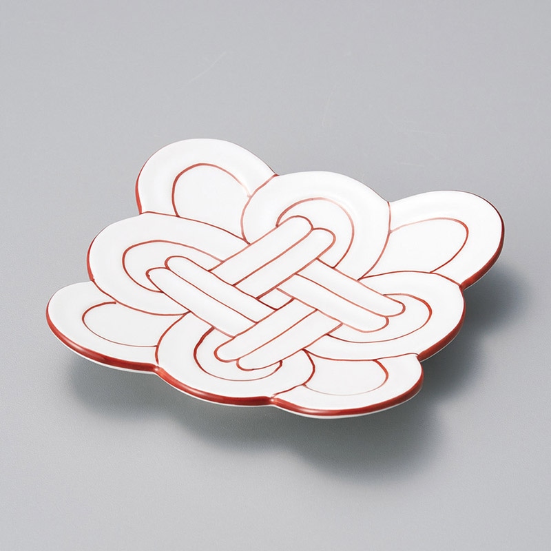 山万 46822-710 赤線吉祥結び小皿(有田焼) 1個（ご注文単位1個）【直送品】