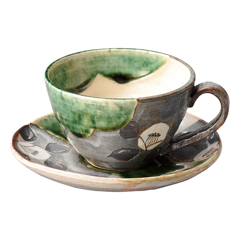 山万 47369-510 織部椿 珈琲碗皿 1個（ご注文単位1個）【直送品】