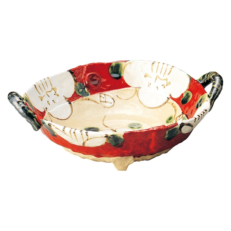 山万 47403-570 上絵山茶花 (赤)手付鉢(大) 1個（ご注文単位1個）【直送品】