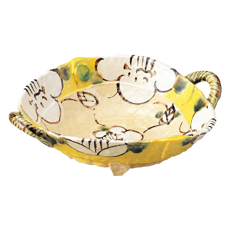 山万 47405-570 上絵山茶花 (黄)手付鉢(小) 1個（ご注文単位1個）【直送品】