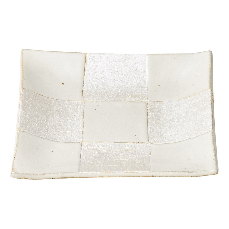 山万 47742-510 銀彩市松 白釉角皿 1個（ご注文単位1個）【直送品】