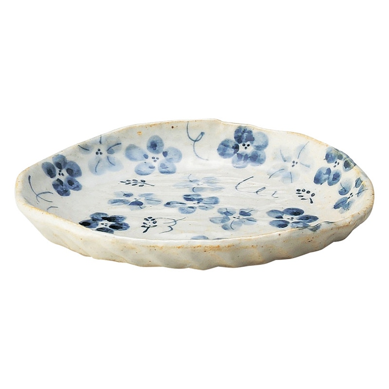 山万 47202-570 藍の花 変形和皿(中)青 1個（ご注文単位1個）【直送品】