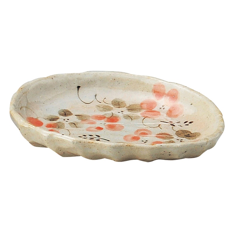 山万 47212-570 藍の花 変形小皿(赤) 1個（ご注文単位1個）【直送品】