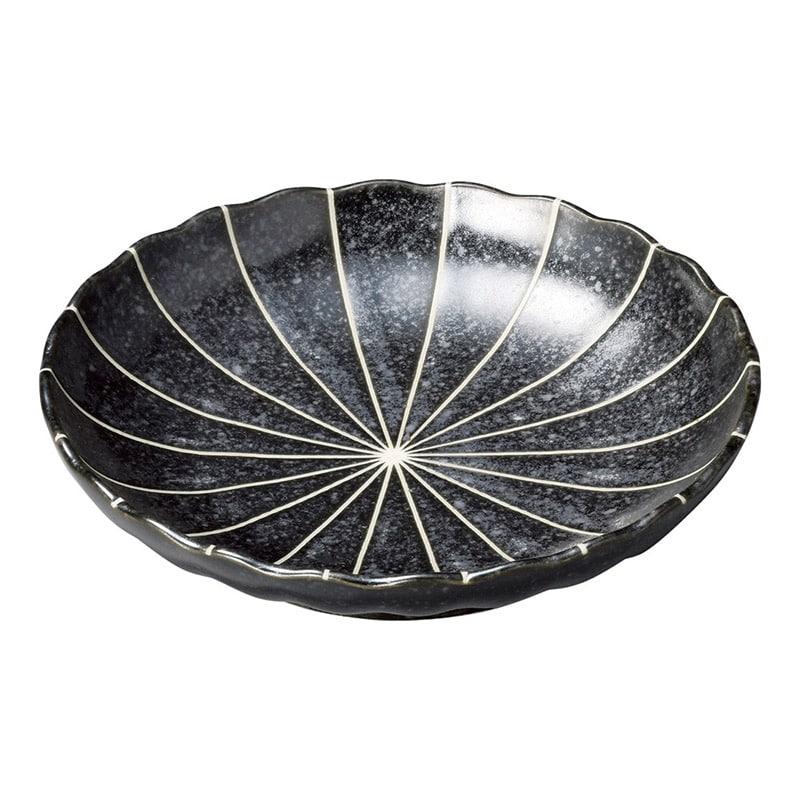 山万 50829-190 十草 (黒マット)菊型4.0皿 1個（ご注文単位1個）【直送品】
