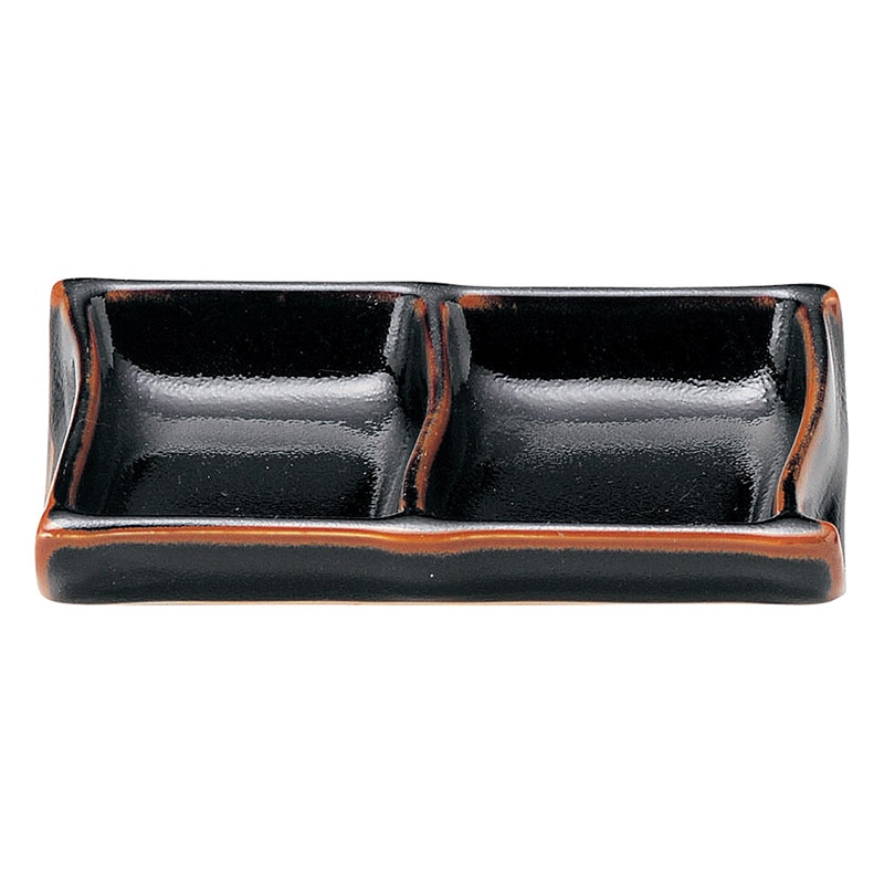 山万 48912-100 ゆず天目 竹割二ツ仕切やくみ皿 1個（ご注文単位1個）【直送品】