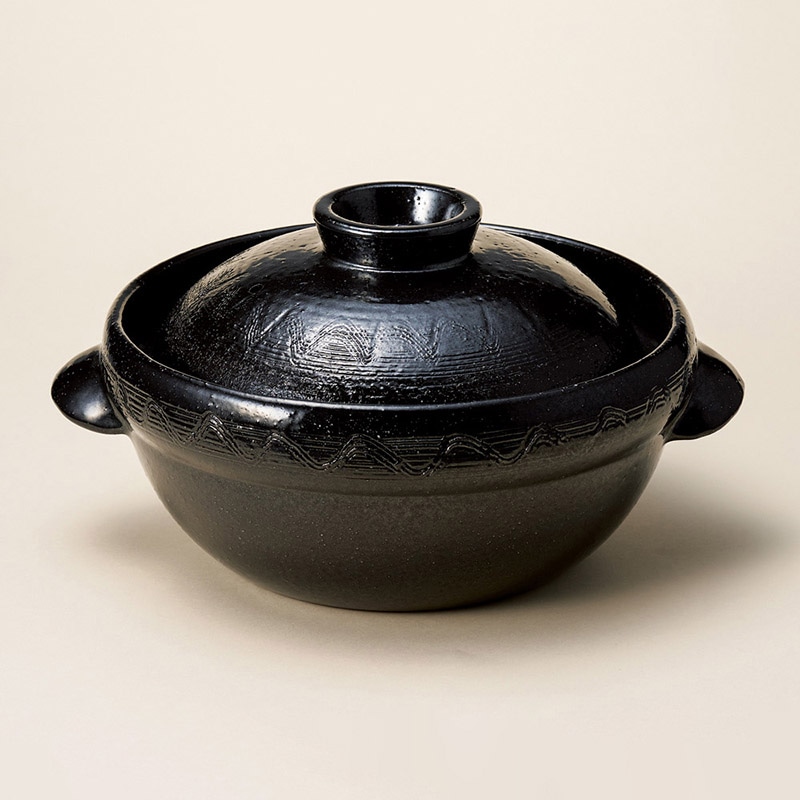 山万 51601-660 黒釉9号深土鍋(IH専用) 1個（ご注文単位1個）【直送品】