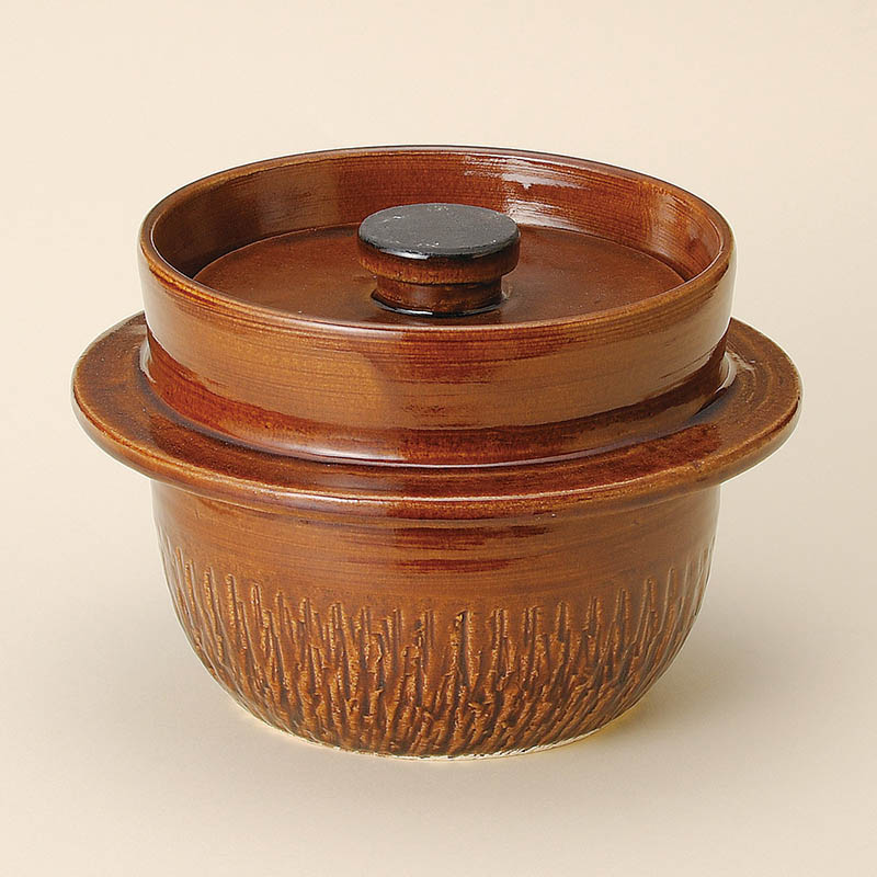 山万 52601-650 アメ釉手造りご飯釜3合炊 萬古 1個（ご注文単位1個）【直送品】