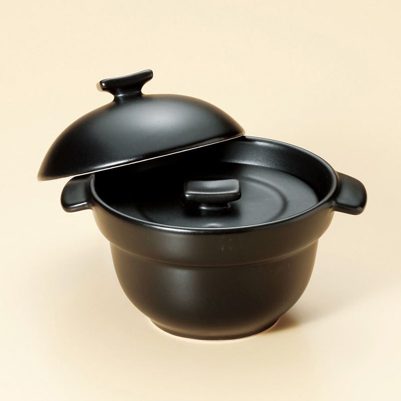山万 52720-650 黒釉一人用ご飯鍋 中蓋付 萬古 1個(ご注文単位1個)【直送品】