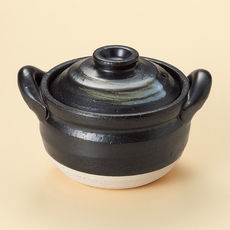 山万 52814-650 黒陶刷毛目4号多用深鍋(萬古焼 1個（ご注文単位1個）【直送品】