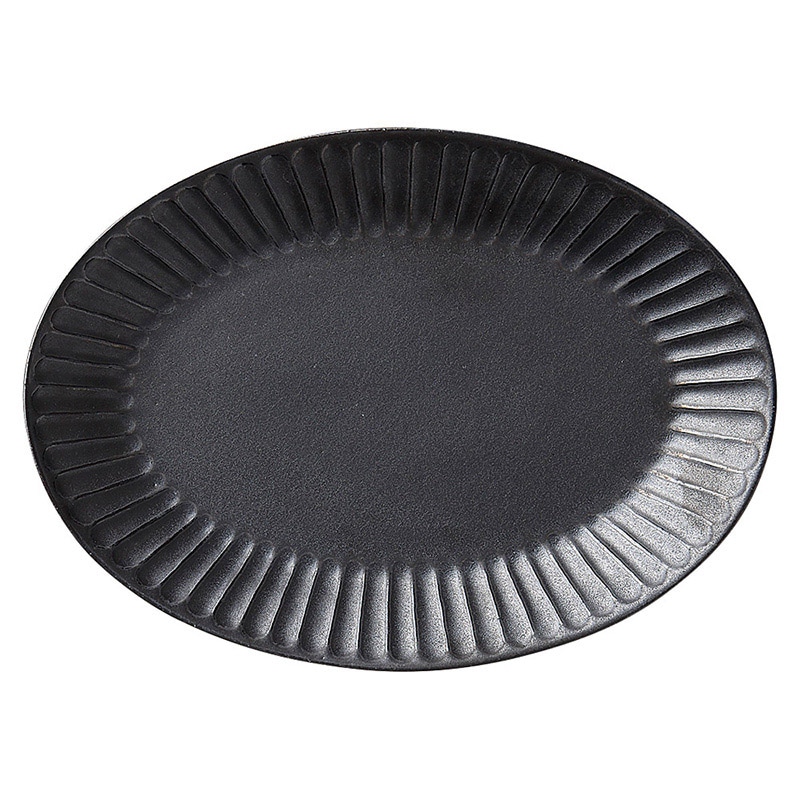 山万 57812-230 ソギ十草 黒26cm楕円皿 1個（ご注文単位1個）【直送品】