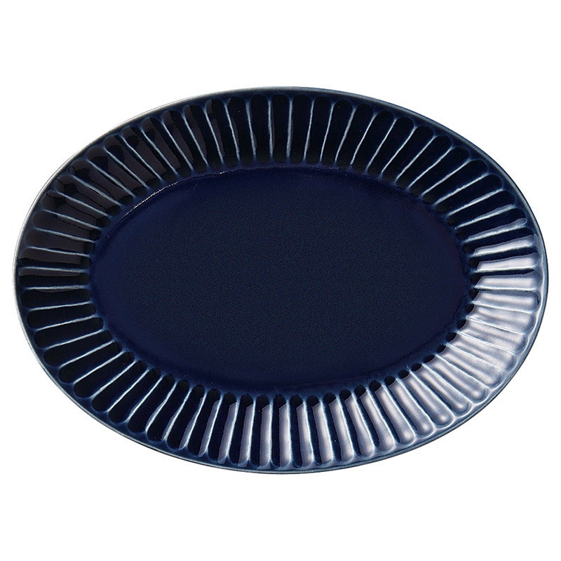 山万 57808-230 ソギ十草 ルリ26cm楕円皿 1個（ご注文単位1個）【直送品】
