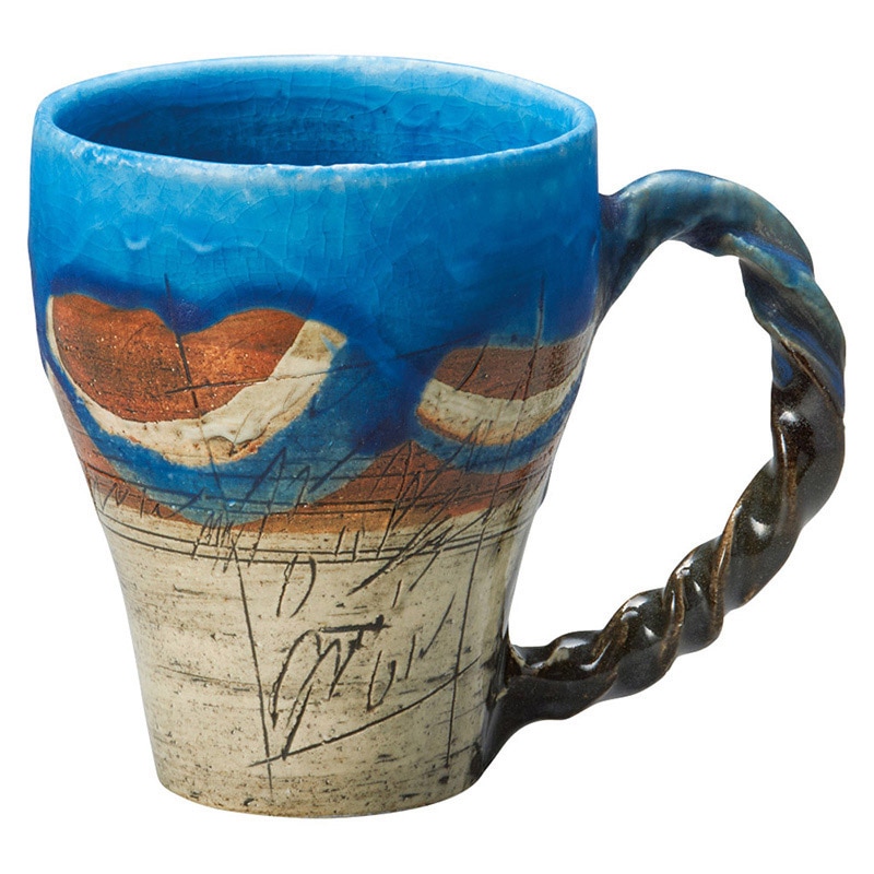 山万 59002-510 青マット刻紋ねじり手マグカップ 1個(ご注文単位1個)【直送品】