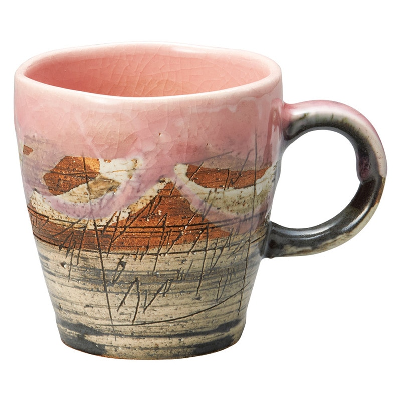 山万 59005-510 ピンク釉刻紋山路マグカップ 1個(ご注文単位1個)【直送品】