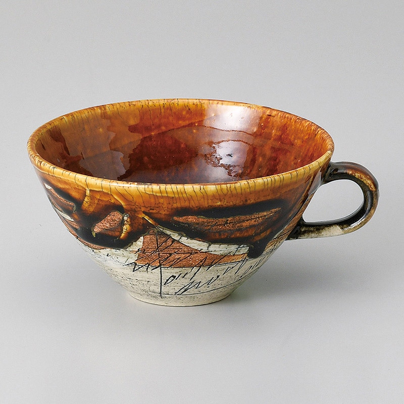 山万 65019-510 飴釉刻紋スープカップ 1個（ご注文単位1個）【直送品】