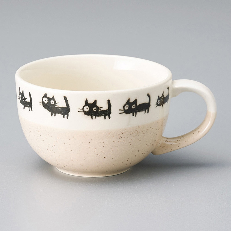 山万 65112-190 ベージュ黒ねこスープカップ 1個（ご注文単位1個）【直送品】