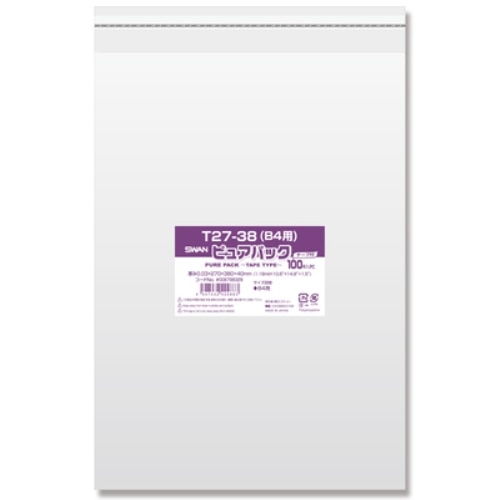 SWAN OPP袋 ピュアパック T27-38(B4用) (テープ付き) 100枚/袋