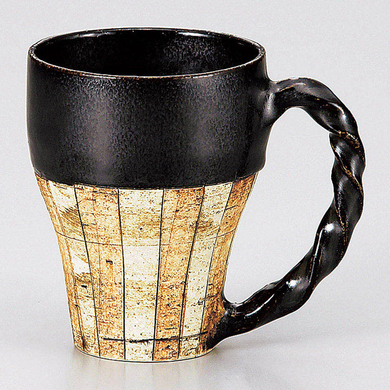 山万 66211-510 黒釉十草ねじり手マグカップ 1個(ご注文単位1個)【直送品】